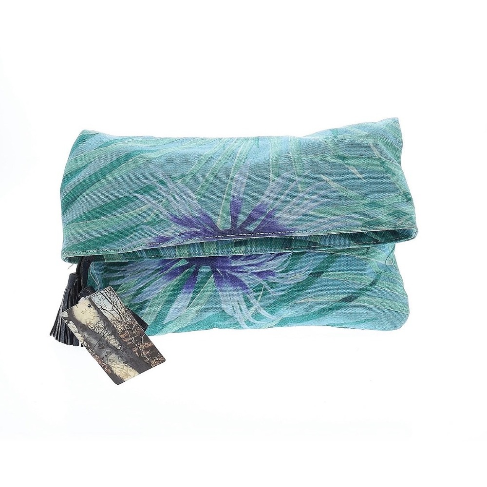 Kimchi blue Floral Foldover Clutch Bag teal Green Botanical Tassel NWT resort y2